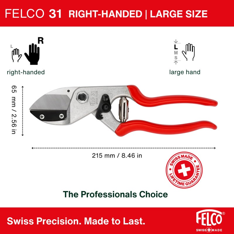 Felco F31 Pruning Shears â€“ 8.3" Garden Clippers with Anvil Blade for Dry & Hard Wood | Hand Pruner for Gardening | Garden Tool Cutter with Aluminum Handle, Alloy Steel Blade, High-Torque Cutting Power - Image 1
